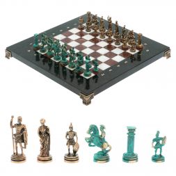 Шахматы &amp;quot;Римские воины&amp;quot; фигуры бронза / патина 28х28 см из мрамора и лемезита