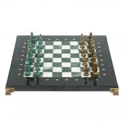 Шахматы &amp;quot;Римские воины&amp;quot; фигуры бронза / патина 28х28 см из мрамора и змеевика