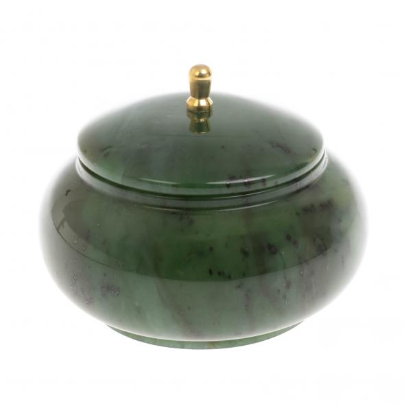 Шкатулка круглая из нефрита 10х10х8 см 129682