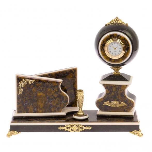 Письменный набор с визитницей змеевик, лабрадорит 125203