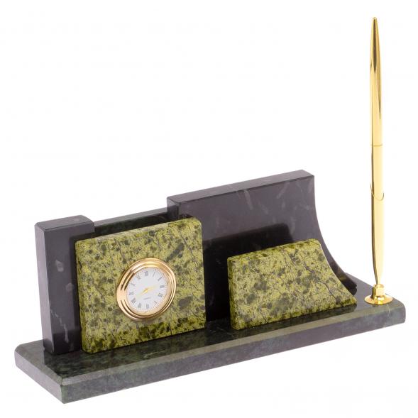 Визитница с часами &amp;quot;Силуэт&amp;quot; светло-зеленый змеевик 125517