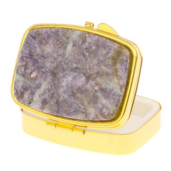 Таблетница на 2 отделения камень лепидолит цвет золото 125744