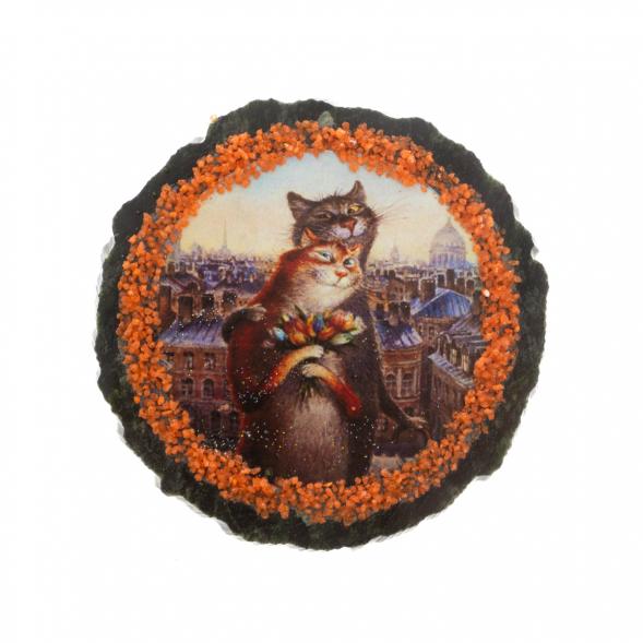 Магнит &amp;quot;Парочка котиков&amp;quot; на змеевике 129811