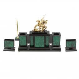 Настольный набор &amp;quot;Георгий Победоносец&amp;quot; из малахита