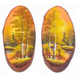 Панно на срезе дерева "Золотая осень" вертикальное 30-35 см каменная крошка