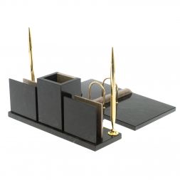 Настольный набор &amp;quot;Офисный&amp;quot; с гербом РФ камень бежевый мрамор