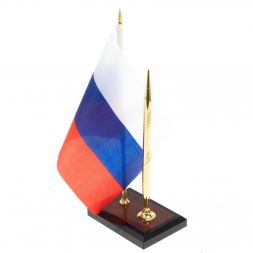 Подставка под ручку с флагом РФ из яшмы 10х7х25 см