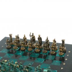 Шахматы &amp;quot;Римские воины&amp;quot; фигуры бронза / патина 28х28 см из змеевика