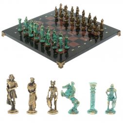 Шахматы &amp;quot;Римляне против Галлов&amp;quot; фигуры бронза / патина 36х36 см лемезит змеевик