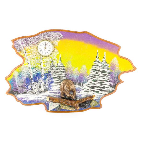 Часы с картиной &amp;quot;Медведь зима&amp;quot; 50х32 см каменная крошка 119621