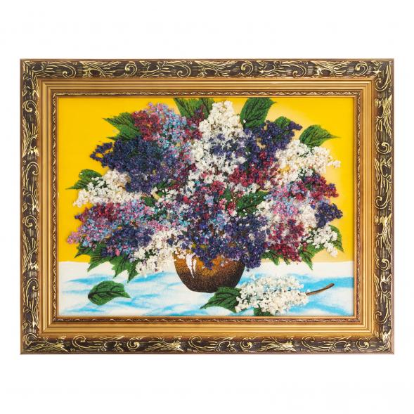 Картина из каменной крошки &amp;quot;Букет сирени&amp;quot; багет 34х44 см желтый фон 122866
