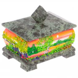 Шкатулка с рисунком "Лето" из змеевика 13х10х11 см