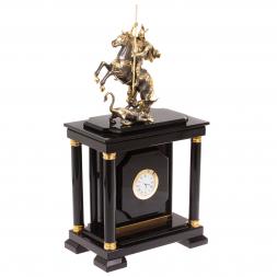 Сейф с часами &amp;quot;Георгий Победоносец&amp;quot; из черного обсидиана