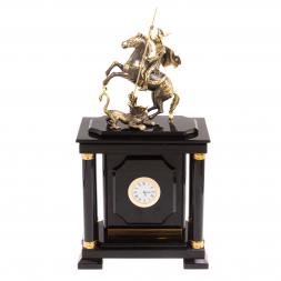 Сейф с часами &amp;quot;Георгий Победоносец&amp;quot; из черного обсидиана