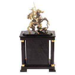 Сейф с часами &amp;quot;Георгий Победоносец&amp;quot; из черного обсидиана