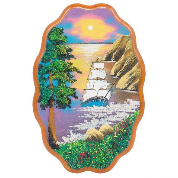 Картина с рисунком из камня &amp;quot;Парусник с белыми парусами&amp;quot; 29х19 см 117355