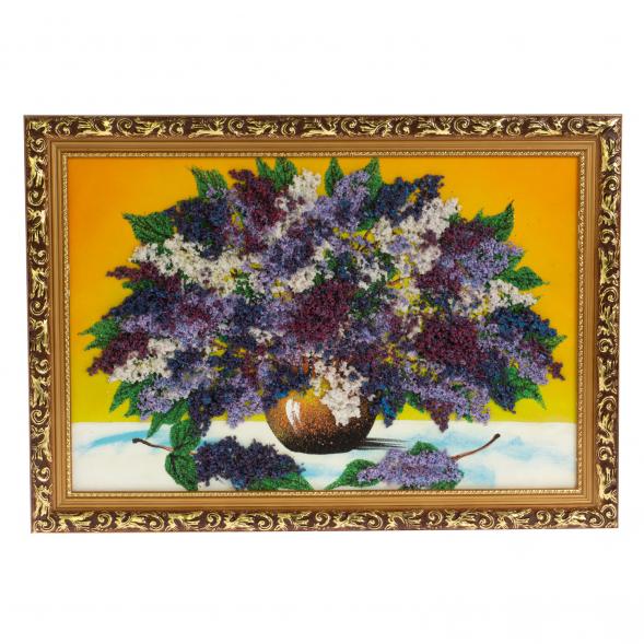 Картина из каменной крошки &amp;quot;Букет сирени&amp;quot; 40х60 см багет желтый фон 127428