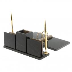 Настольный набор &amp;quot;Офисный&amp;quot; с часами из бежевого мрамора