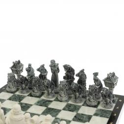 Шахматы "Русские сказки" доска 40х40 см мрамор / шабровский змеевик