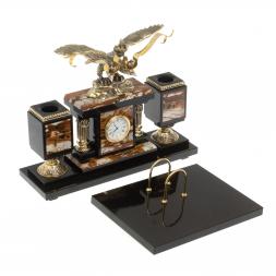 Настольный набор &amp;quot;Двуглавый орел&amp;quot; камень яшма бронза