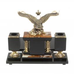 Настольный набор &amp;quot;Двуглавый орел&amp;quot; камень яшма бронза