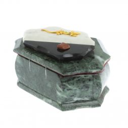 Каменная шкатулка "Ракушка" шабровский змеевик / белый мрамор 14х10х9 см