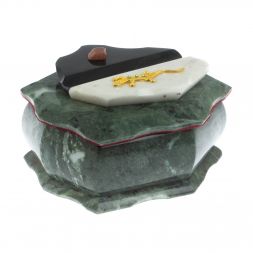 Каменная шкатулка "Ракушка" шабровский змеевик / белый мрамор 14х10х9 см