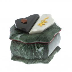 Каменная шкатулка "Ракушка" шабровский змеевик / белый мрамор 14х10х9 см