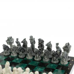 Шахматы "Русские сказки" доска 40х40 см шабровский змеевик