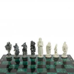 Шахматы "Русские сказки" доска 40х40 см шабровский змеевик