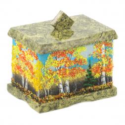 Шкатулка змеевик рисунок Осень 9х6,5х7,5 см