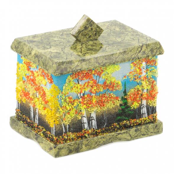 Шкатулка змеевик рисунок Осень 9х6,5х7,5 см 119897