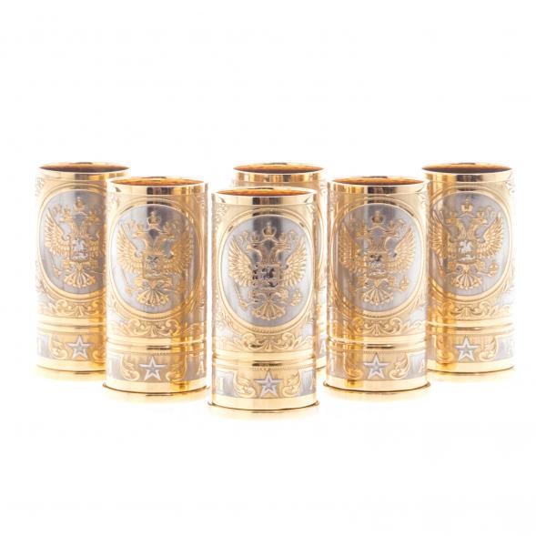Набор стопок гильз &amp;quot;Герб России&amp;quot; 6 шт 40 мл в подарочном ящике Златоуст 122062
