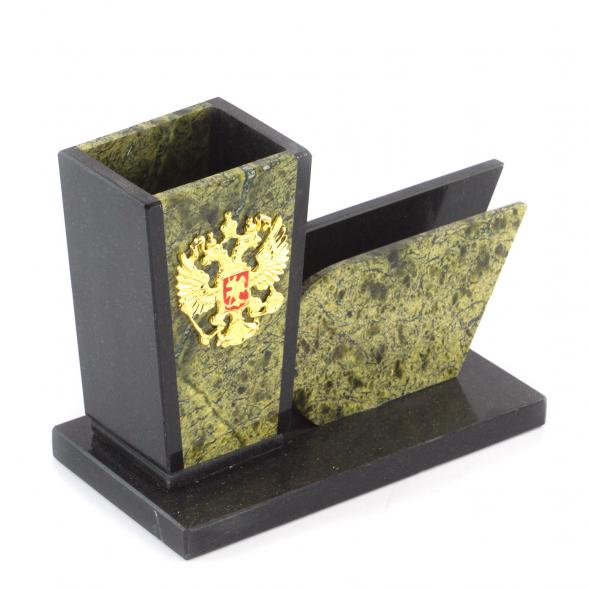 Карандашница с визитницей &amp;quot;Герб&amp;quot; змеевик 113282