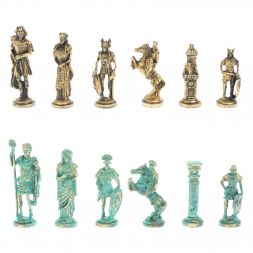 Шахматы &amp;quot;Римляне против Галлов&amp;quot; фигуры бронза / патина 36х36 см змеевик