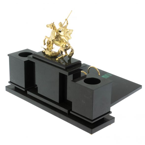 Настольный набор &amp;quot;Георгий Победоносец&amp;quot; из малахита и бронзы 128595