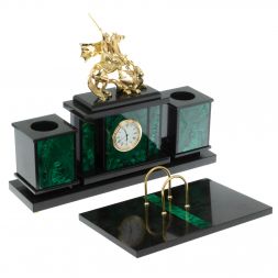 Настольный набор &amp;quot;Георгий Победоносец&amp;quot; из малахита и бронзы