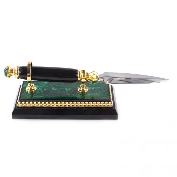 Канцелярский нож для бумаг на подставке из малахита в подарочной коробке 121014
