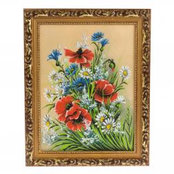 Картина из каменной крошки "Полевые цветы" багет 30х40 см зеленый фон