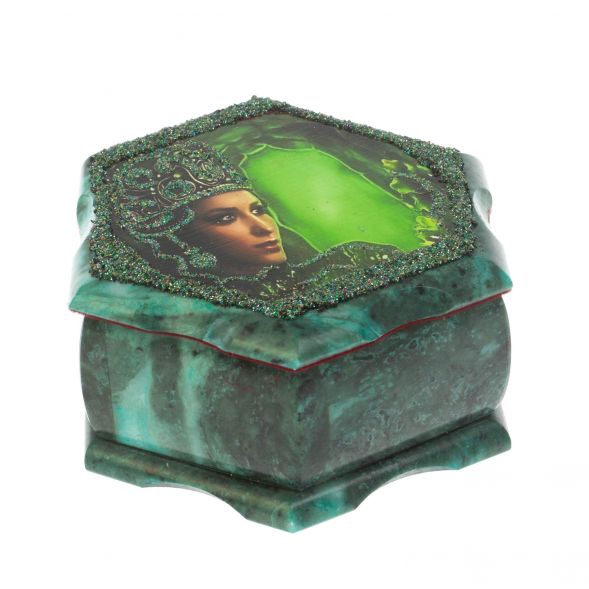 Каменная шкатулка &amp;quot;Хозяйка медной горы&amp;quot; змеевик 14х12,5х7 см 128897