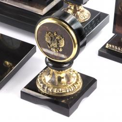 Письменный набор в подарок руководителю &amp;quot;Двуглавый орел&amp;quot; камень яшма бронза