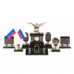 Письменный набор в подарок руководителю &amp;quot;Двуглавый орел&amp;quot; камень яшма бронза