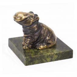 Статуэтка "Бегемот сидит" из бронзы и змеевика