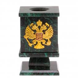 Карандашница из темно-зеленого змеевика с гербом России